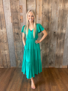 Tiered Midi Dress- Emerald