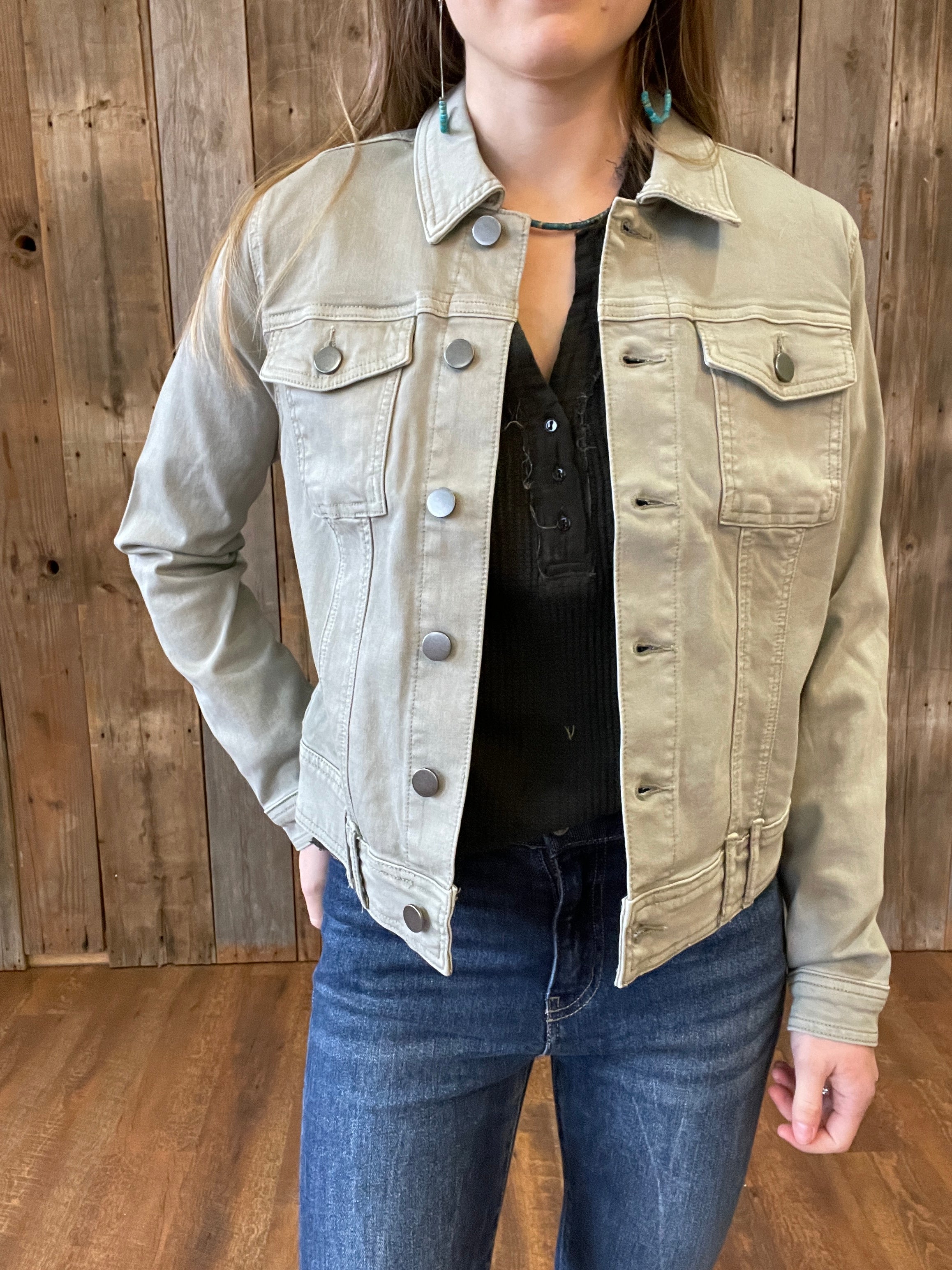 Button Front Jean Jacket- Olive