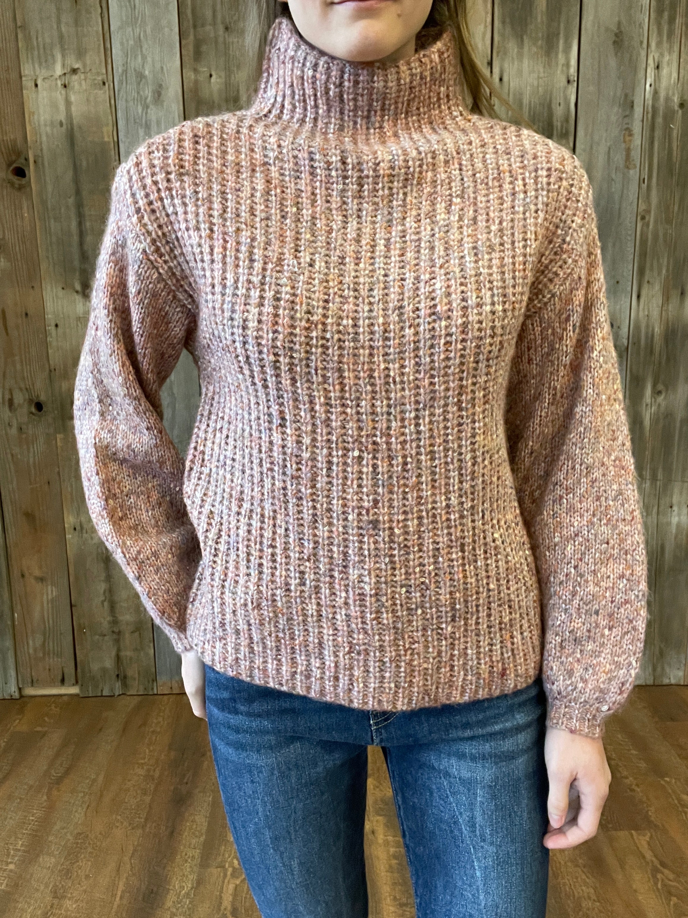 High Funnel Neck Oversized Sweater- Roseblush