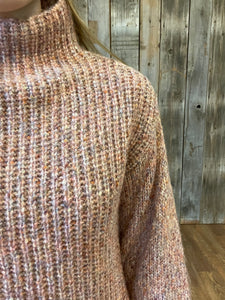 High Funnel Neck Oversized Sweater- Roseblush