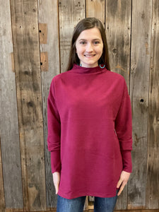 Funnel Neck Tunic- Red Plum