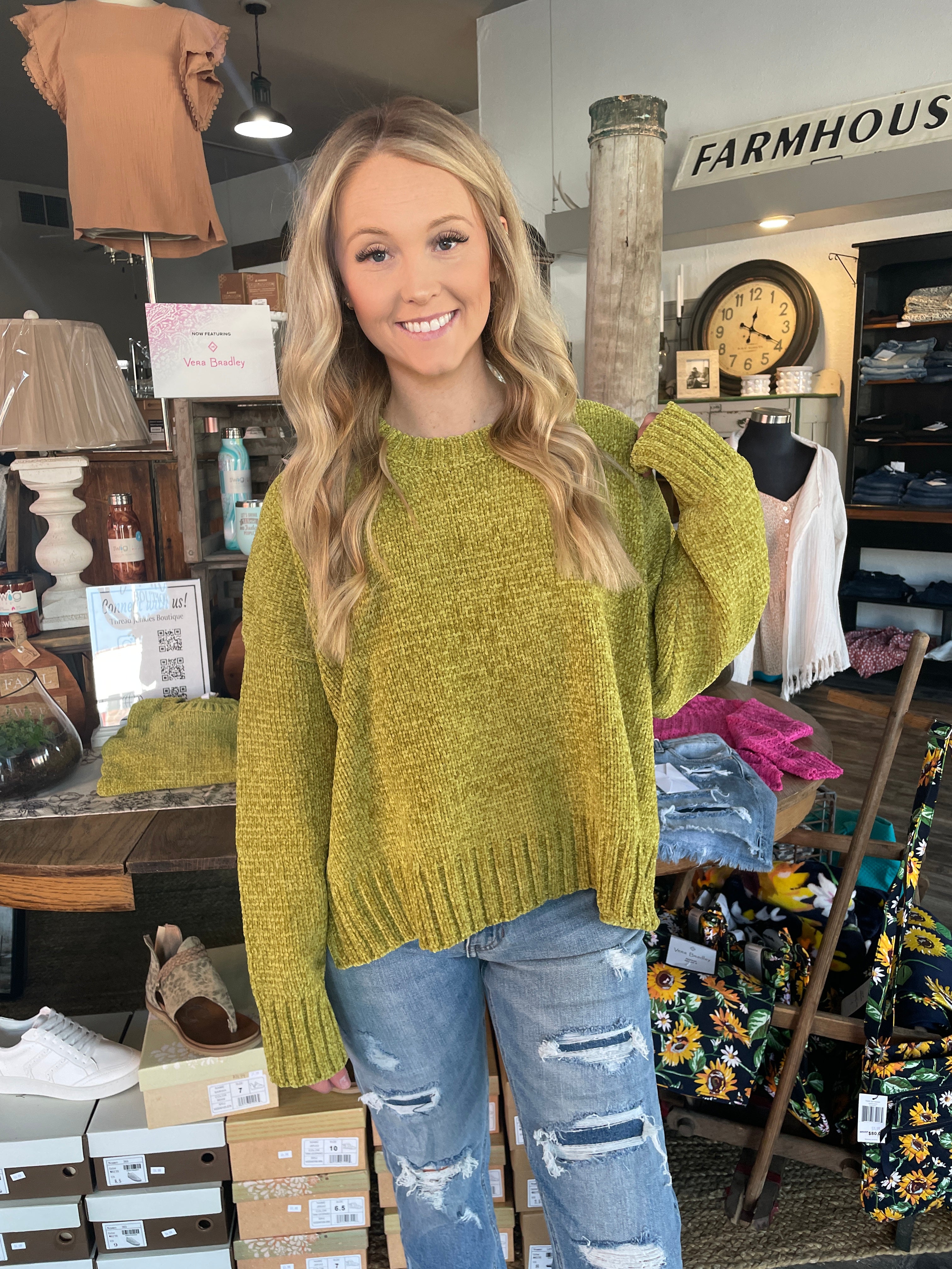 Chenille Woven Sweater- Chartreuse
