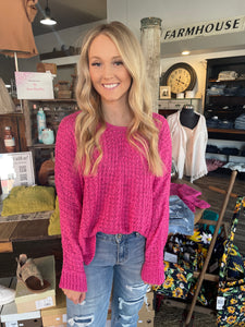 Crochet Textured Sweater- Fuchsia