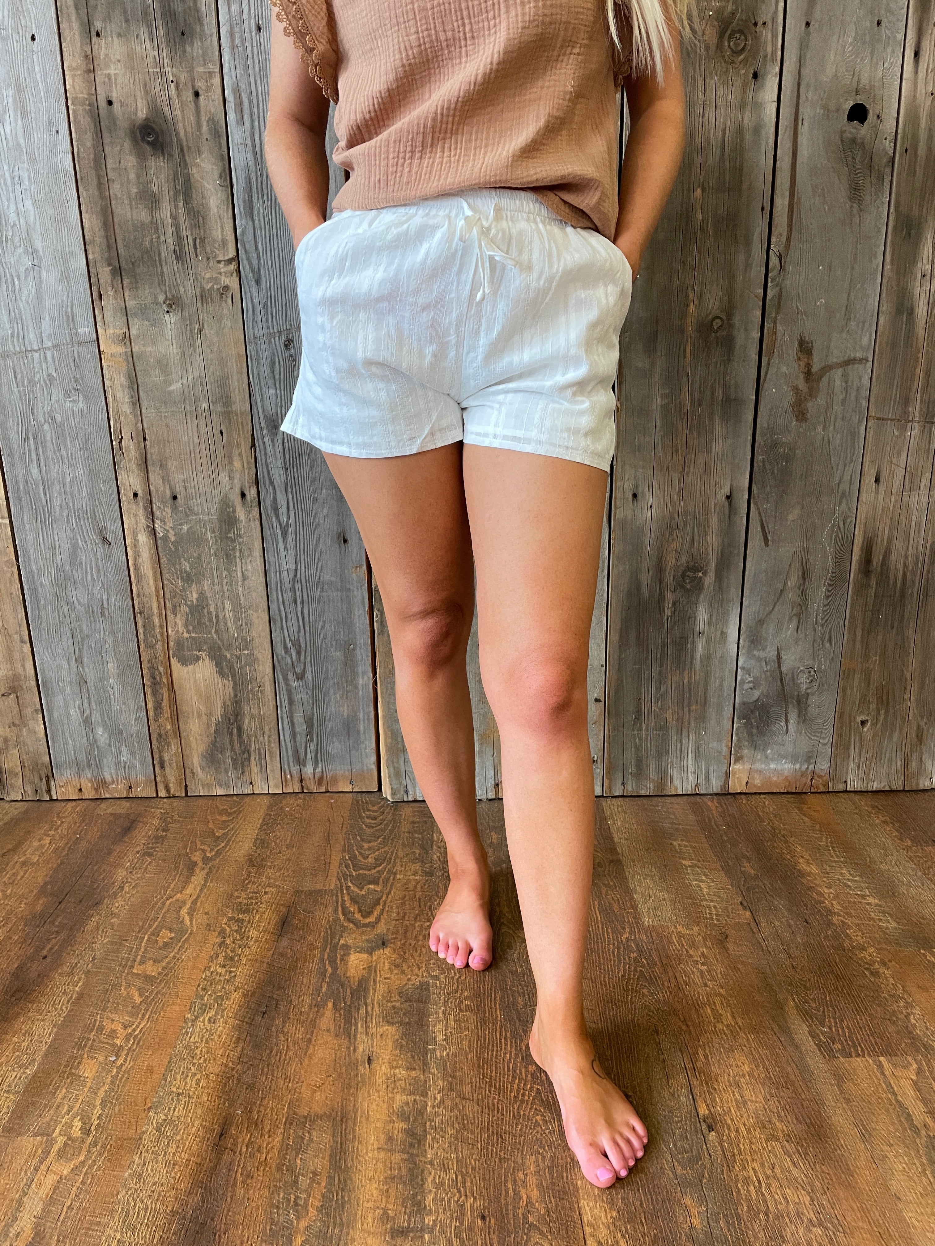 Cotton Embroidered Shorts- White