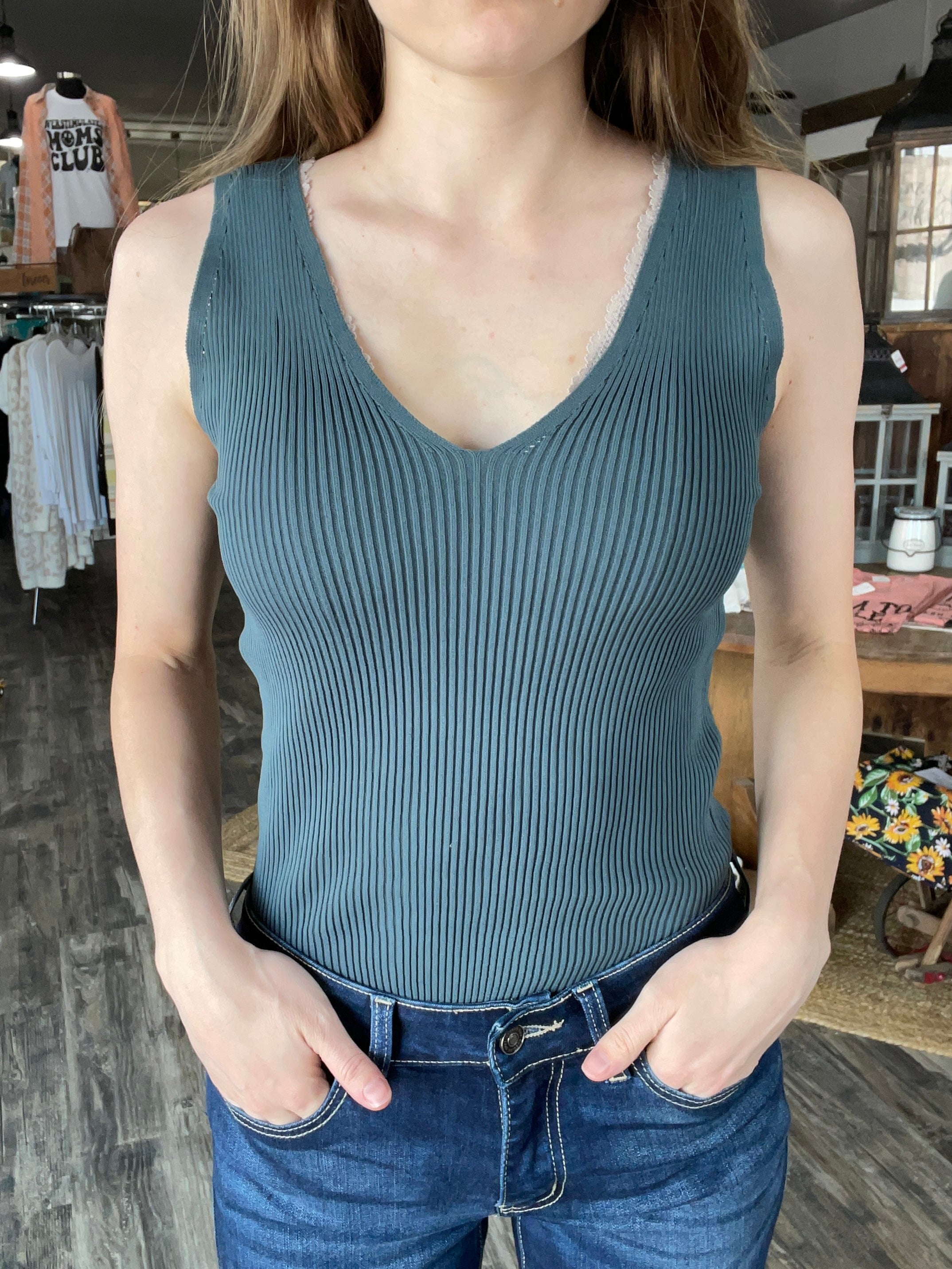 Ribbed Knit Bodysuit- Teal Green