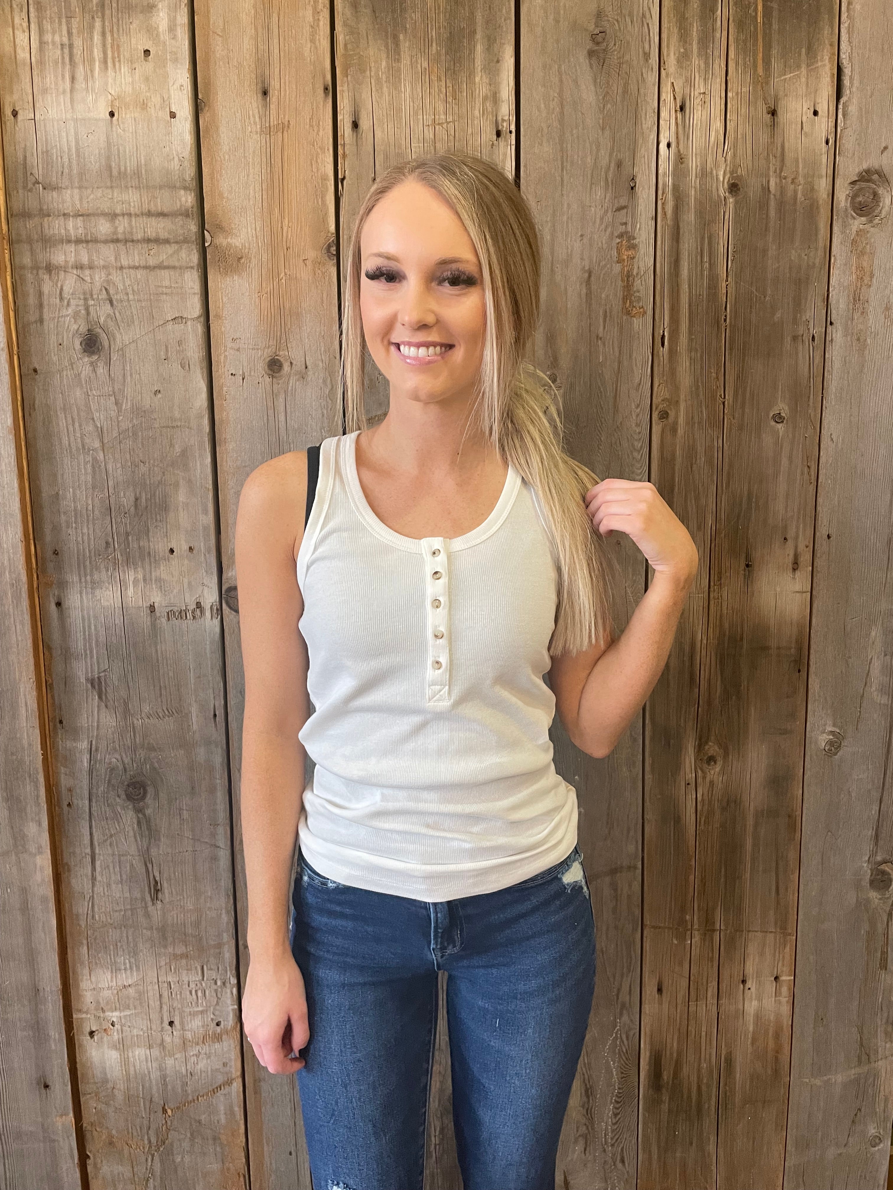 Ribbed Button-Up Racerback Tank- Ivory