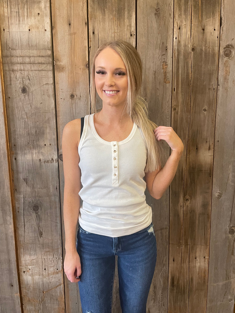 Ribbed Button-Up Racerback Tank- Ivory – Thread Junkies Boutique