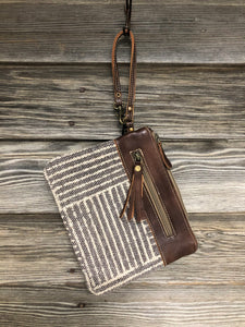 Striped Canvas & Leather Wristlet