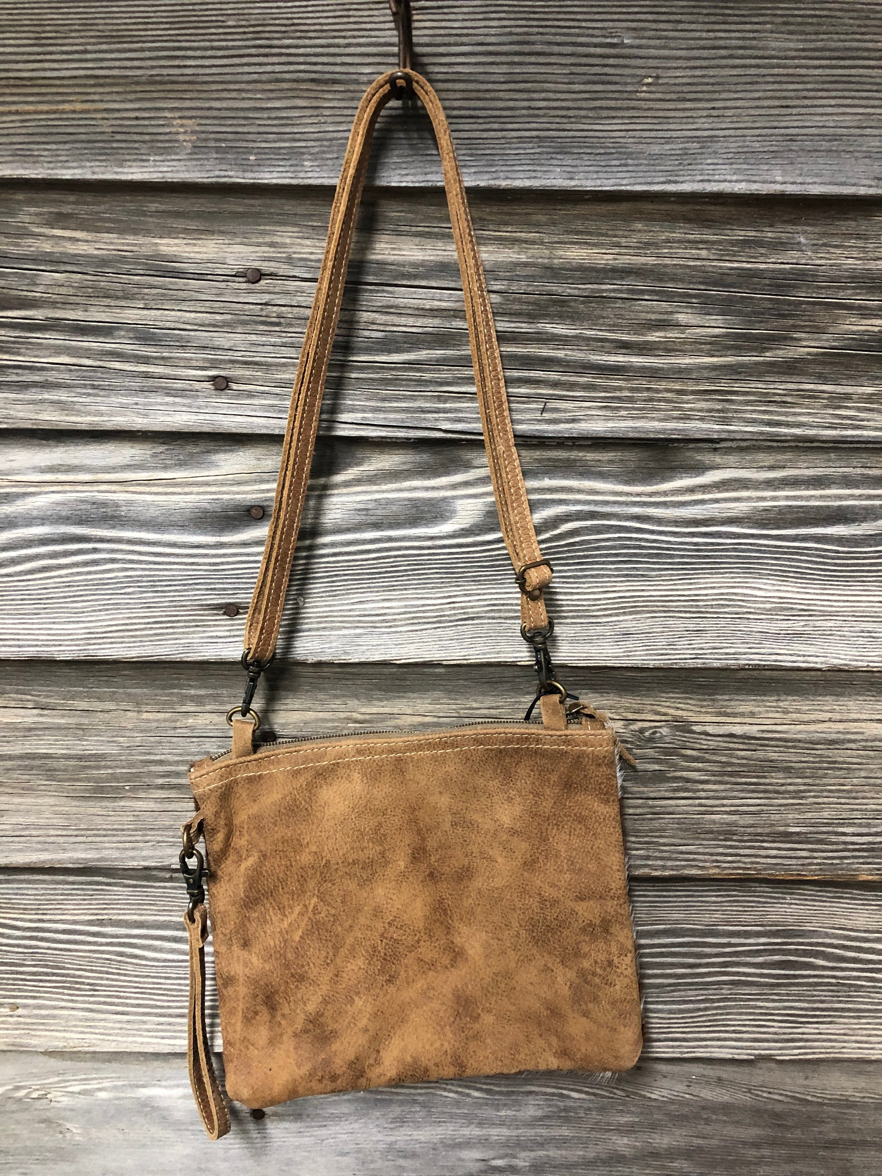 Brown and White Cowhide Satchel