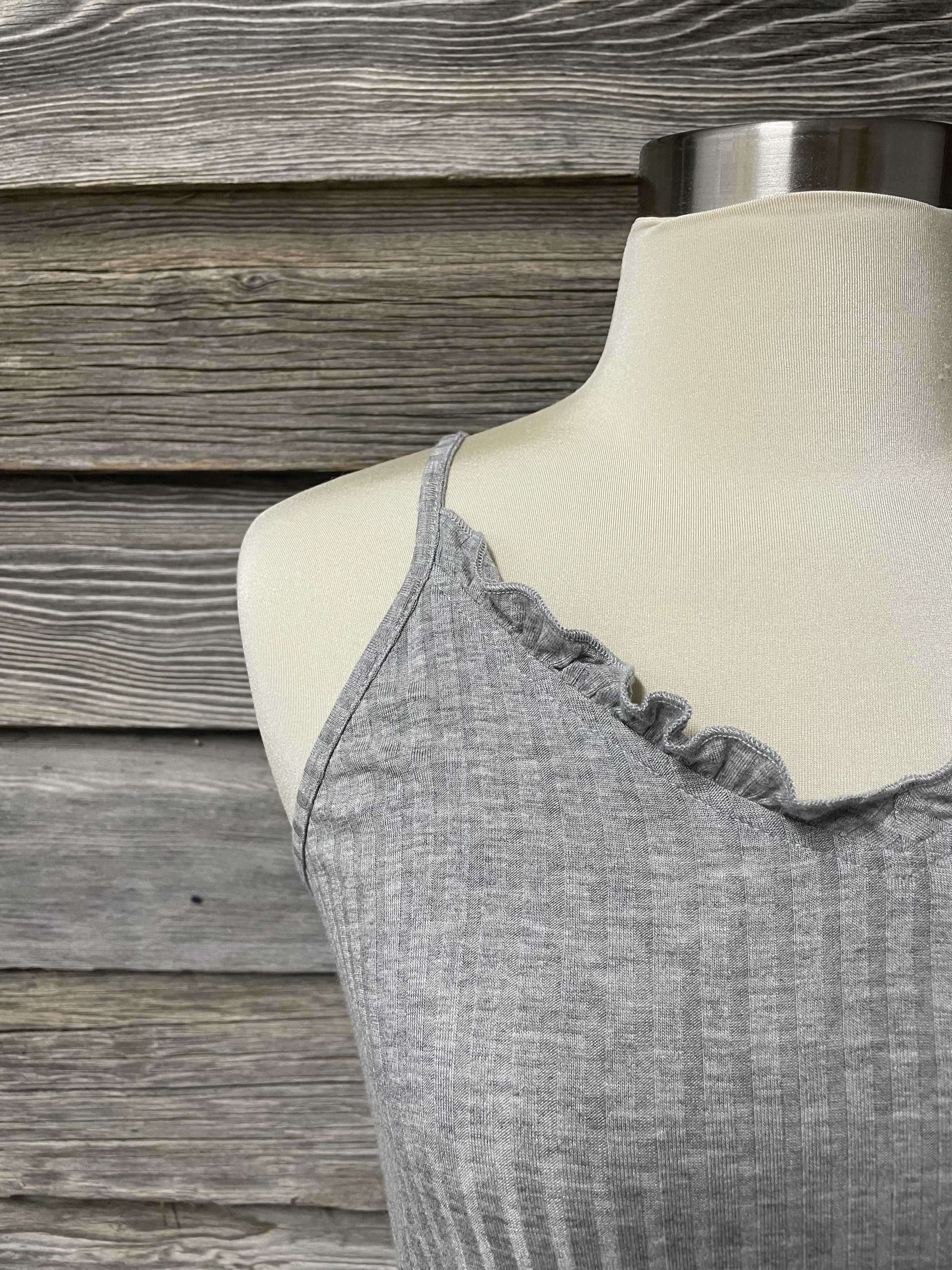 Frilled Edge Tank Top- Grey